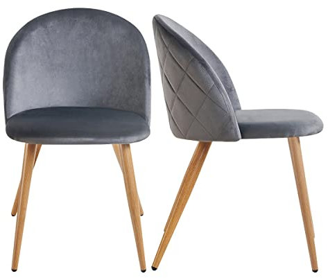 FurnitureR Esszimmerstühle, 2er-Set, Samt, gepolstert, Freizeit-Beistellstuhl, Samtkissen und Eichen-Metallbeine für Wohnzimmer, Grau