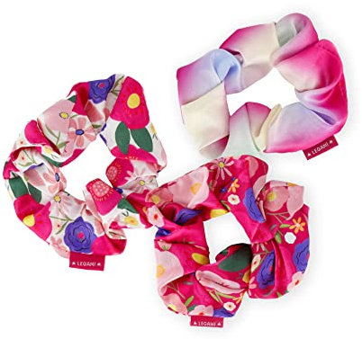 Legami - Set von 3 Hair Scrunchies Hair We Are, Haarband, Bungee-Riemen mit Satin-Effekt-Stoff, Flowers-Thema