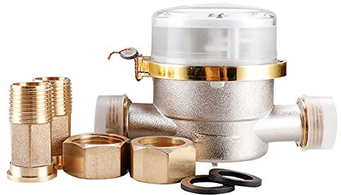 Kaltwasserzähler mit Messing Montageset 15 mm Qn 2,5 Wasserzähler mit 1/2 Verschraubung Zapfhahnzähler für Garten und Haushalt