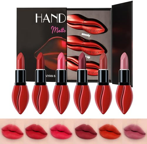 Lipstick,6 Farben Lippenstift Set,Lippenstift Matt Samt,Langanhaltender Lippenstift, Make-up Feuchtigkeitsspendende Wasserdichte Kosmetische Set(01)