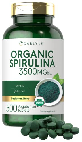 Carlyle Organic Spirulina Tablets 3500mg | 500 Count | Non-GMO & Gluten Free Supplement