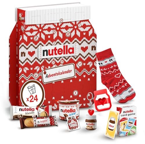 nutella Adventskalender 2024, eine Schokoladen-Adventskalender-Alternative mit 24 festlichen Leckereien und nutella Mini-Geschenken für Kinder und Erwachsene