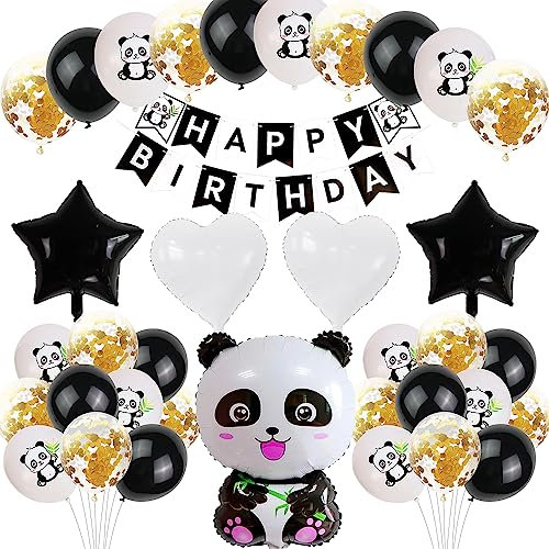 Panda-Geburtstagsdekorationen, Panda-Luftballons, Kindergeburtstagsdekorationen mit Happy Birthday-Banner, 36er-Pack Panda-Geburtstagsballons, Geburtstagsparty-Dekorationen für Jungen und Mädchen
