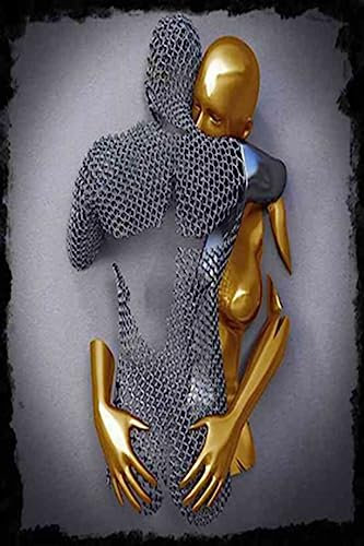 Metall Figur Statue Kunst Leinwand Gemälde Romantisch Abstrakt Poster und Drucke 3D Liebhaber Skulptur Poster Modernes Wohnzimmer Heimdekoration - Ohne Rahmen (CST-06,40x60cm*1)