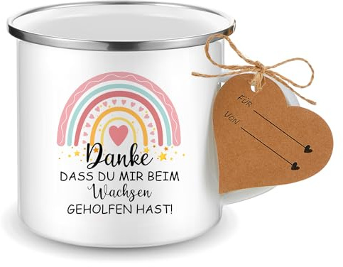 Nuenen Dankeschön Tasse mit Geschenkanhänger Danke Dass Du Mir beim Wachsen Geholfen Hast Emaille Tasse Geschenk Emaille Becher für Lehrer Erzieherin Kindergarten Abschiedsgeschenk
