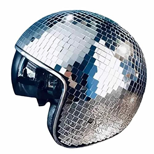 woyufen Disco Glitter Ball Helme, Glitzer Kugelhelme Glitzer Spiegelglas Disco Helme, Disco Kugel Helm mit Einziehbarem Visier Disco Helm Glitzer Spiegel Glas Disco Kugel-Hut für Club, Bühne, Bar