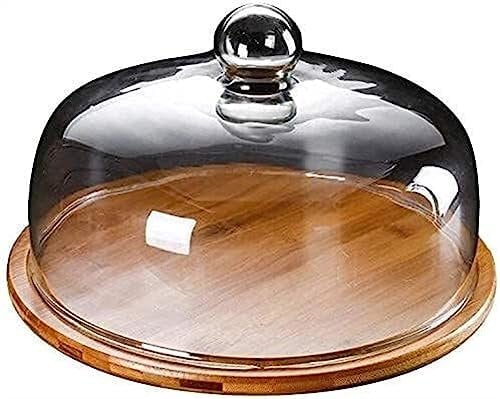 KRHINO Cuisine du Restaurant Boîte à gâteau Ronde Maison Assiette à gâteau en Bois Assiette de dégustation Sandwich Assiette décorative dôme en Verre (Size : 26CM)