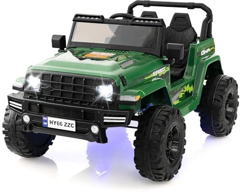 COSTWAY 24V Electric Ride on Car, 2-Seater Battery-powered Truck with Remote Control, LED Lights, Bluetooth, Music, Horn, USB, 4 Wheels Vehicle Toy for 3-8 Years Old (Green)