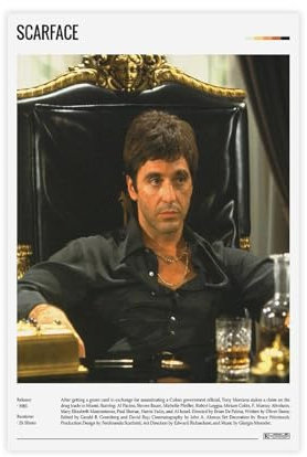 EYEZER Scarface – Filmposter auf Leinwand, Poster, Wandkunst, Dekor, Bild, Gemälde für Wohnzimmer, Schlafzimmer, Dekoration, ungerahmt, 50 x 75 cm
