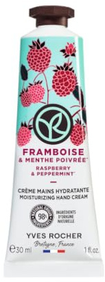 Yves Rocher, Duo di creme idratanti per mani, profumo di lampone e menta, mani asciutte e morbide, 30 ml, mini creme, tascabili e viaggi, confezione da 2 creme (lampone)