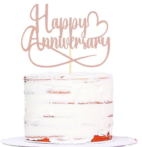 Sumerk 1 PC Rose Gold Happy Anniversary Cake Topper Wedding Anniversary Cake Decorations