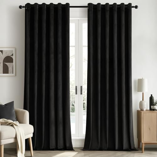 Woaboy Samtvorhänge Verdunkelungsvorhang Gardinen Samt mit Ösen Blickdicht für Wohnzimmer Blackout Curtains Thermovorhang Schalldämmend Schlafzimmer 2er Set 228x228cm (B x H) Schwarz