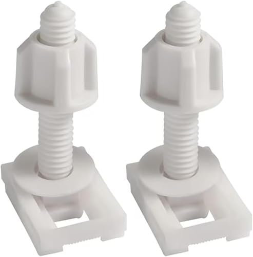 2Pcs White Plastic Toilet Seat Screws and Nuts with Washers, Hinge Bolts Replacement Parts for Mounting Toilet Seats and Lids