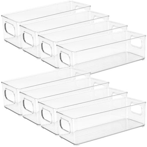 SINJEUN 8 PCS Fridge Organisers, Storage Containers with Handles, Clear Food Storage Containers for Kitchen, Fridge, Cupboard