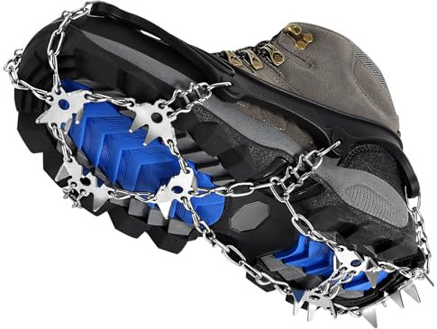INYEEXUP Steigeisen für Bergschuhe Herren und Damen, Grödel für Wanderschuhe mit 28 Hochwertiger verstärkter Edelstahl Spikes, Grödeln Ideal zum für Wandern Trekking Walking Klettern(XL)