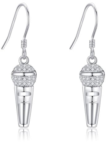 Microphone Earrings Sterling Silver 3D Microphone Shape Earrings for Women Karaoke Jewelry for Music Lover