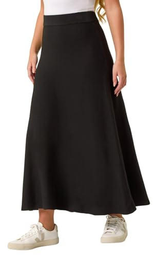 Roman Originals Knitted Skirt for Women UK Ladies Midi Maxi Full Length Winter Autumn A-Line Swing Pull On Smart Casual Work Office Elasticated Waist Flattering Knit Knitwear - Petite Black - Size 10