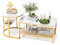 Luminarix 2er Set Couchtisch, Rund und Rechteck Beistelltisch mit Stauraum, Marmor Optik, Metallrahmen Wohnzimmertisch Satztische Sofatisch Kaffeetisch, Weiß & Golden