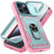 Pilaru 3 in 1 for iPhone 15 Pro Case | With Front Frame | [Separate] 2 Screen Protectors & Kickstand Ring & Camera Cover Military Grade Drop Shockproof Protection for iPhone 15 Pro,Green/Pink