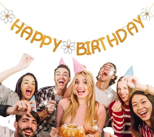 Blumenbanner für den Innenbereich – Gänseblümchen Happy Birthday Banner | Home Spring Daisy Themed Happy Birthday Dekoration Banner Girlande für Kaminsims