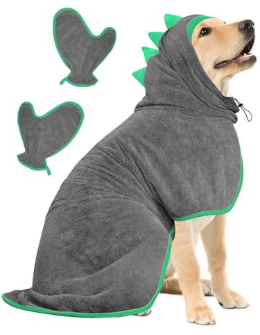 Bibykivn Bademantel für Hunde, Hundebademantel Aus Mikrofaser, Verstellbares Halsband Mit Klettverschluss Schnell Trocknend Badetuch für Große Mittelgroße Kleine Hunde/Katze (Grau grün, L)