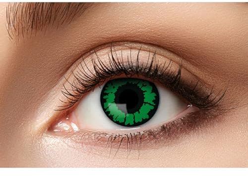 Grüne Iris Kontaktlinsen/Monatslinsen - vegane, tierversuchsfreie Motivlinsen ohne Sehstärke - Unisex - Erwachsene - ideal für Halloween, Karneval, Motto- und Horror-Party