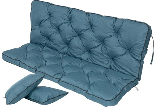 TexDeko® Bankauflage mit Rückenlehne für Hollywoodschaukel 110 x 50 x 56cm Gartenschaukelkissen gemütliche Sitzauflage Gartenbankauflage Polsterauflage wasserabweisend UV-beständig (Türkis)