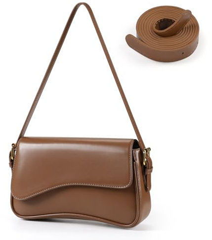 Etercycle Umhängetasche Damen, PU Leder Crossbody Bag mit 2 Schultergurt Handtasche Y2K Schultertasche Vintage für Frauen Trendy Taschen (Braun)