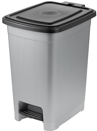 keeeper Treteimer, 25 l, Leichte Reinigung, Tretpedal zum hygienischen Öffnen und Schließen, Abfallbehälter, 27 x 36,5 x 44 cm, olaf, Light Silver (Silber)
