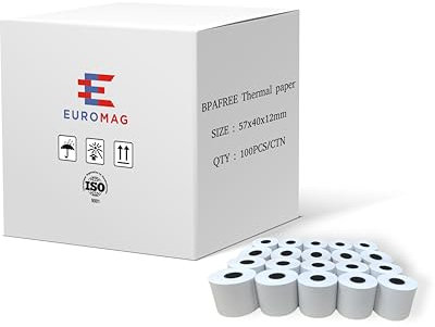 EUROMAG Boite de 100 Rouleaux/Bobines de Papier Thermique Standard 57 x 40 x 12 pour Terminal de Paiement TPE pour Carte Bancaire