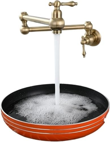 Topffüller-Wasserhahn Aus Messing – Wandmontierter Wasserhahn Über Dem Herd Mit Doppelgriffsteuerung, Klappbarem Und Verstellbarem Design For Küche, Kaffeestation, Bar(Antique Brass)