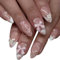 24 Pcs White French Almond False Nails Short, Stick on Nails with Pearl and White Bow, With 3D Floral Bow Pearls Desgin, Pretty French Oval Stick on Nails, for Women Girls Nail Art