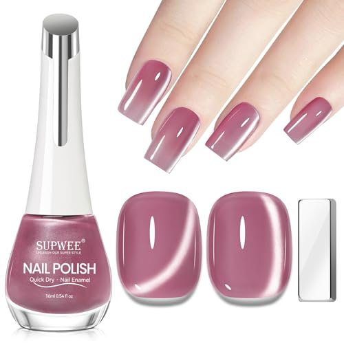 SUPWEE Magnetic Nail Polish Non Gel, Quick Dry Glitter Cat Eye Nail Polish Air Drying Fast Lacquer Manicure Gift For Women Girls 16ml