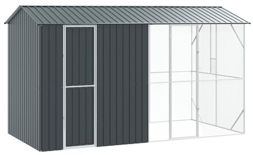 vidaXL Vogelkäfig Anthrazit 430 x 208 x 247 cm Verzinkter Stahl, Garten und Terrasse, modernes Vogelhaus, geräumiger Freiluft-Habitat, sicherer Rückzugsort