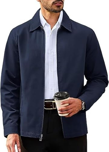 TACVASEN Men's Lightweight Jacket Fall Casual Bomber Jackets Work Walking Sport Windbreaker with Pockets Navy,3XL