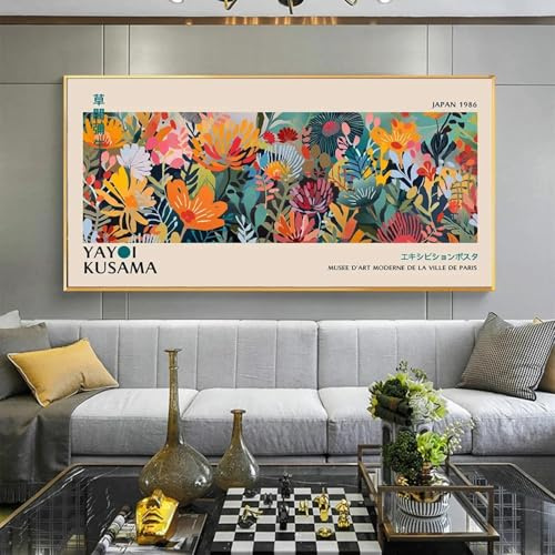 lianyibo Yayoi Kusama Toile murale Art abstrait japonais Affiches Yayoi Kusama Peinture murale sur toile pour salon Affiche 75x150cm Sans cadre