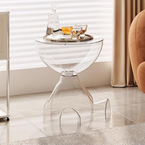 Beistelltisch, runder Couchtisch, süßer Sofa-Beistelltisch, Nachttisch, kleiner Beistelltischs mit Akzent für Wohnzimmer, Schlafzimmer, Balkon, moderne Nachttisch-Wohndekoration (Transparentweiß L)