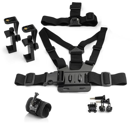 MOJOGEAR A03 Kopf-, Brust- & Handgelenkgurt-Set - Kompatibel mit GoPro & Smartphone - Action Cam Zubehör Kit mit Verstellbarem Kopfband, Brustgurt, Handgelenkband und Halterungen