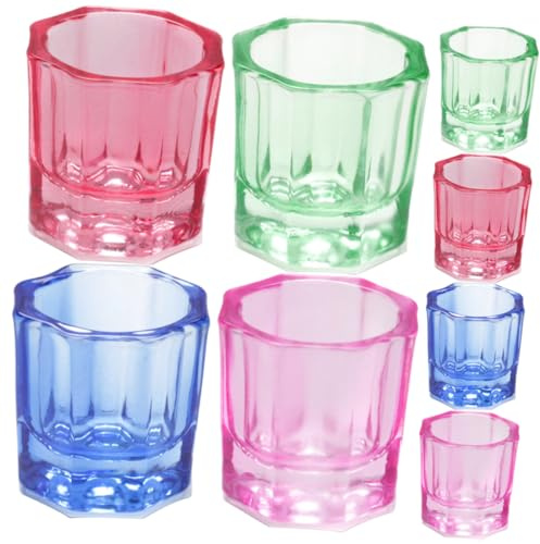 WEKADRIN 8 Stück Teiliges Dekorative Maniküre Gläser aus Klarem Kristallglas Multifunktionale Nail Dappen Cups zum Mischen von Nagellack und Pulver Praktisches Profi Zufällige Farbe