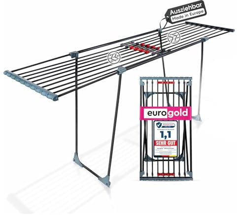 EUROGOLD® Wäscheständer ausziehbar [20M TROCKENLÄNGE] Querstreben - RöhrenWäscheständer (Made in Europe) - ausziehbarer Wäschetrockner ohne Querstrebe - Clothes Drying Rack (Anthrazit)