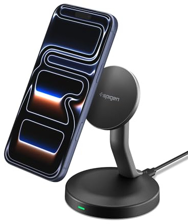 Spigen Essential 15W Caricatore Wireless MagSafe Stazione di Ricarica Magnetica Rapida [Cavo USB-C 60W Incl.] per iPhone 17 16 15 Pro Max 17e & Custodie MagSafe per Samsung Galaxy S26 Pixel 10 10a