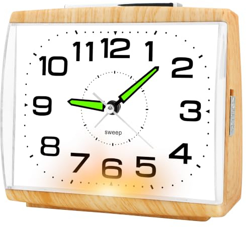 Edillas Wecker Analog Ohne Ticken für Nachttisch (Holzmaserungsoptik) | Mit Großem Zifferblatt,Nachtlicht,Schlummerfunktion,Batteriebetrieben,Ansteigender Lauter Alarm für Senioren und Vielschläfer