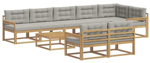 vidaXL Outdoor-Sofagarnitur 9 pcs Weiß und Hellgrau 79 x 79 x 37 cm, Patio-Sitzgruppe, modernes Outdoor-Sofa, langlebige Gartenmöbel, wetterfestes Lounge-Set für die Terrasse