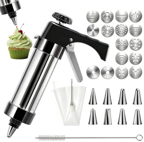 Churros Maker aus Edelstahl Tortenspritze Garnierspritze mit 26 backzubehör | Gebäckpresse Spritzbeutel Wiederverwendbar Keksform für Cupcakes, Kuchen, Kekse, Donuts, Gebäck