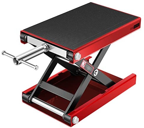 VIVOHOME Cavalletto Moto Sollevatore 500 kg Carrello Sposta e ATV Forbice in Acciaio con Carrello e Manovella per Riparazione Garage (Rosso)