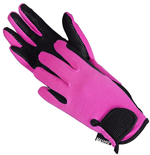 Mashfa Horse Riding Gloves Gents Ladies Children All types Cotton Dublin Track Fabric Shires Gloves Leather Equestrian 1 YEAR WARRANTY Gloves (Girls(Children), Large)