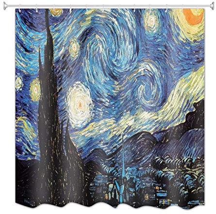 A.Monamour Sternenhimmel Nachtdruck Vincent Van Gogh Ölgemälde Kunstdruck Wasserdicht Mehltau Resistent Stoff Polyester Duschvorhang Für Bad Dekor 180X200 cm / 72 X78
