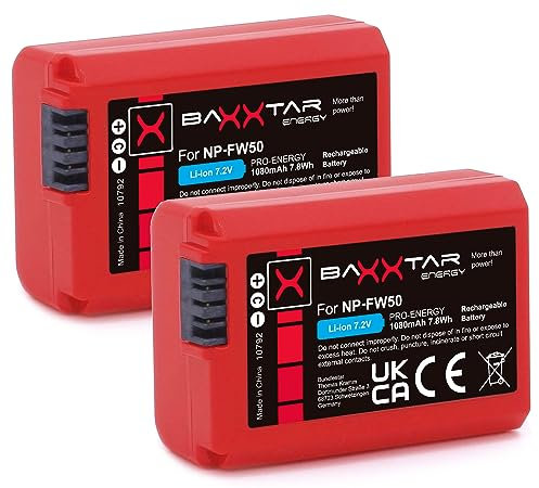 Baxxtar Pro Akku NP-FW50 (2X echte 1080mAh) mit Infochip - Intelligentes Akkusystem neueste Generation