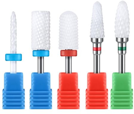 MELODYSUSIE Nail Drill Bits Set Ceramic Safety Professional 3/32 Inches to Polish Acrylic Gel Nails Remove Cuticle Tools for Electric Nail Files Drill Machine, 5pcs