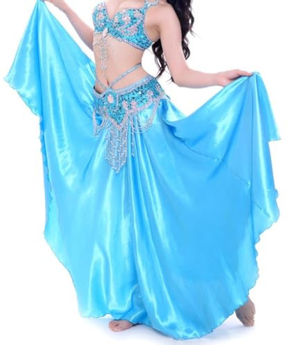 Baisdan - Gonna in Raso per Danza del Ventre, Costume da Festival, Gonna Lunga e Ampia, Blu Cielo, Taglia Unica